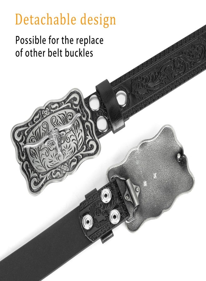 OVOY Men Women Vintage Cow-Head-Buckle Western-Cowboy-Belt for Jeans Pants - Image 4